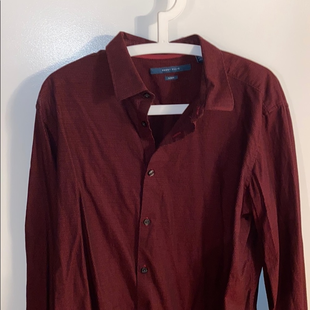 Maroonish reddish long sleeve button down shirt